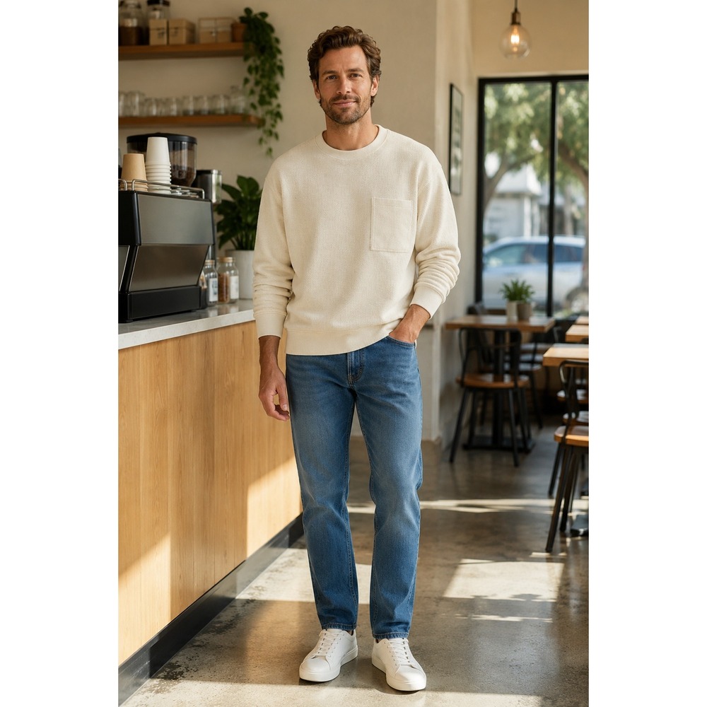 Madewell Mens L Crewneck Pocket Sweatshirt Heather Vintage Linen NN990 Textured